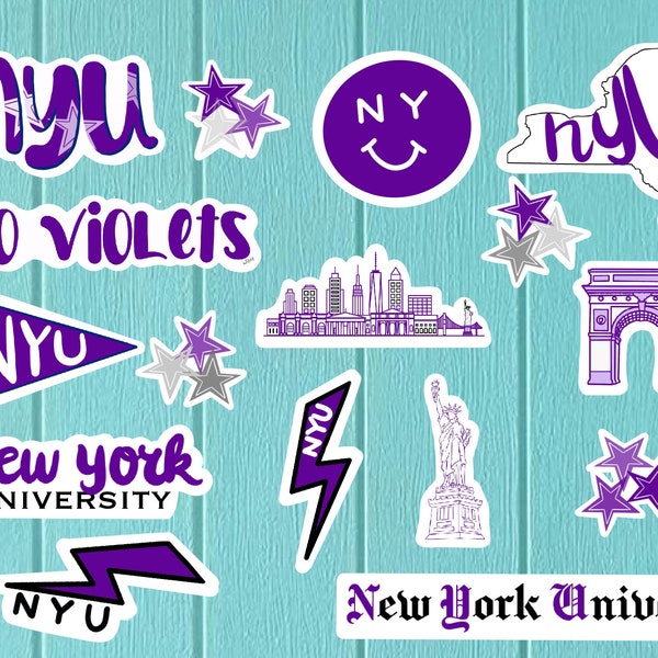 NYU Sticker Set- New York University Stickers- Violets- Bobcats- Pennant Sticker- Weatherproof Matte Sticker- Laptop Water Bottle