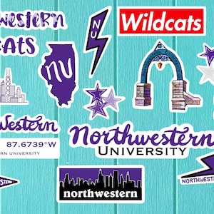 Northwestern University Sticker Set- Stickers- Wildcats- Pennant Sticker- Waterproof Glossy Sticker- Laptop- Chicago- Evanston