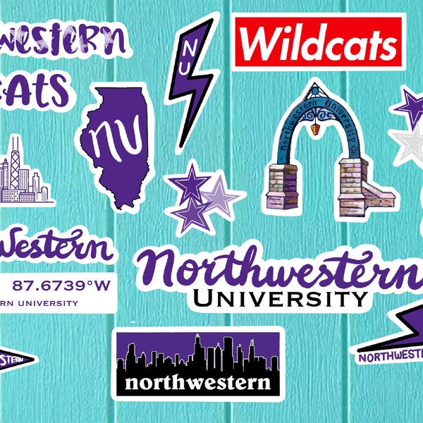 Northwestern University Sticker Set- Stickers- Wildcats- Pennant Sticker- Waterproof Glossy Sticker- Laptop- Chicago- Evanston