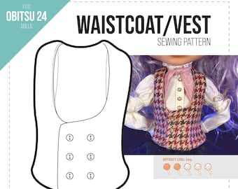 Waistcoat or Vest - Obistu 24 (OB24) - Doll Clothing Pattern Digital PDF - With Photos and Video Tutorial, 1/6 scale Blythe / Pullip