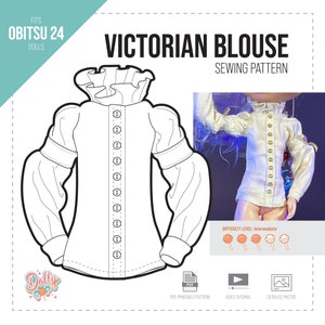 Victorian Blouse - Obistu 24 (OB24) - Doll Clothing Pattern Digital PDF - With Photos and Video Tutorial, 1/6 scale Blythe / Pullip