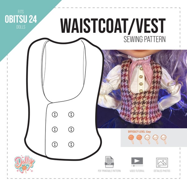 Waistcoat or Vest - Obistu 24 (OB24) - Doll Clothing Pattern Digital PDF - With Photos and Video Tutorial, 1/6 scale Blythe / Pullip