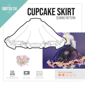 Cupcake Skirt - Obistu 24 (OB24) - Doll Clothing Pattern Digital PDF - With Photos and Video Tutorial, 1/6 scale Blythe / Pullip