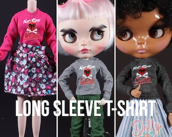 Long Sleeve Doll T-shirt - "Not Today Cupid" - 3 Color Choices! Neo Blythe, Licca, Azone, Obistu - 1:6 Scale Doll Clothing - Punk / Grunge