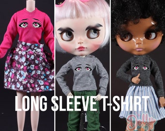 Long Sleeve Doll T-shirt - "Sad Anime Eyes" - 3 Choices! Neo Blythe, Licca, Azone, Obistu - 1:6 Scale Doll Clothing - Punk / Grunge