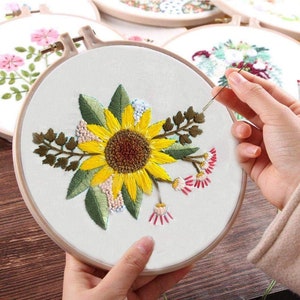 3 Pack Beginner Embroidery Kit Modern Flower Embroidery Kit Flowers Embroidery Kit DIY Hand Embroidery Full Kit Cross Stitch Set image 5