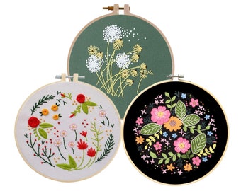 Beginner Embroidery Kits For Adults - Flowers and Succulents Embroidery Kit - DIY Hand Embroidery Full Kit - Cross Stitch Set
