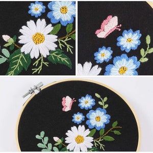 Embroidery Starter Kit w/ Floral Pattern and Instructions Cross Stitch Kit w/ Floral Pattern 1 Hoop, Cloth, Color Floss and Needles image 3