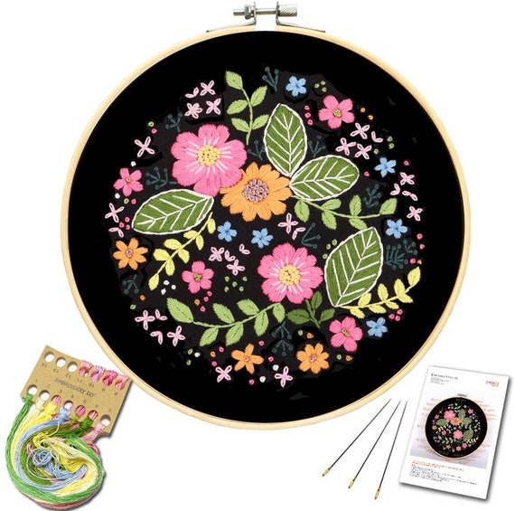 Embroidery Starter Kit W/ 3 Floral Patterns and Instructions Cross Stitch  Kit W/ Floral Pattern 1 Hoop and Color Threads Hoop Art 