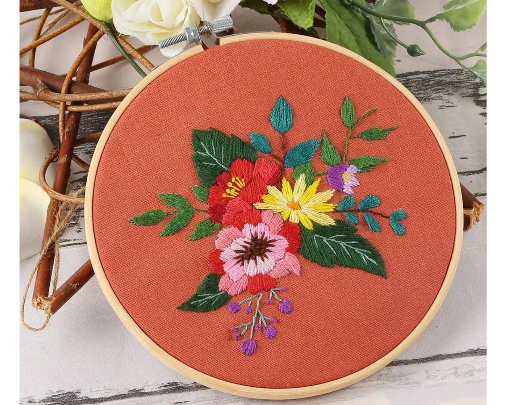 Beginner Embroidery Kits for Adults Flowers and Succulents Embroidery Kit  DIY Hand Embroidery Full Kit Cross Stitch Set 