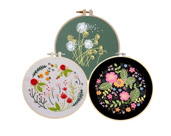 Beginner Embroidery Kits For Adults - Flowers and Succulents Embroidery Kit - DIY Hand Embroidery Full Kit - Cross Stitch Set