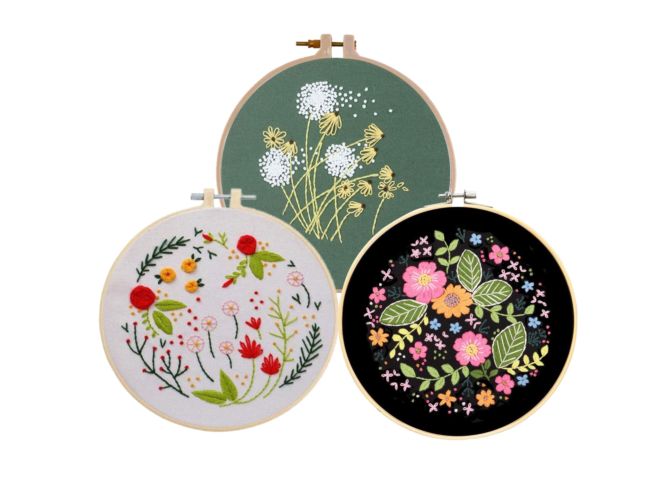 3 Pack Beginner Embroidery Kit Modern Flower Embroidery Kit Flowers Embroidery  Kit DIY Hand Embroidery Full Kit Cross Stitch Set 