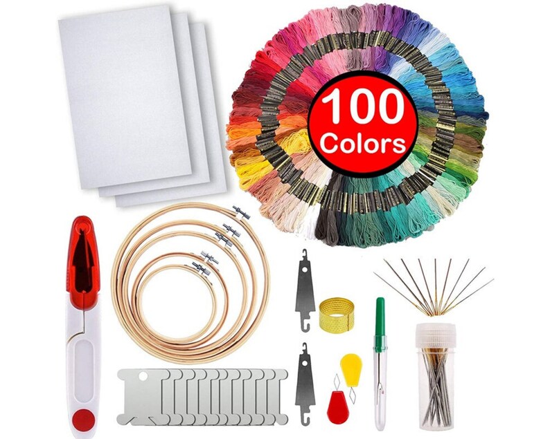 Embroidery Starter Kit Cross Stitch Tool Kit 100 Color Etsy
