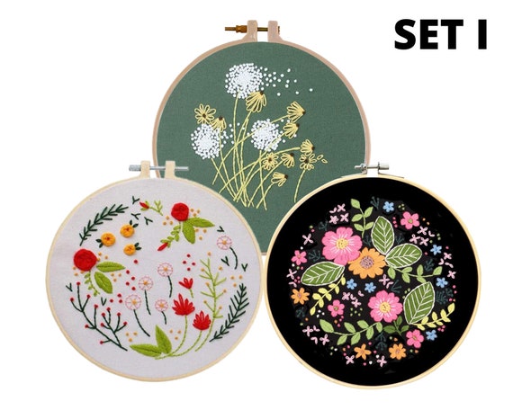 3 Pack Beginner Embroidery Kit for Adults Flowers and Succulents Embroidery  Kit DIY Hand Embroidery Full Kit Cross Stitch Set 
