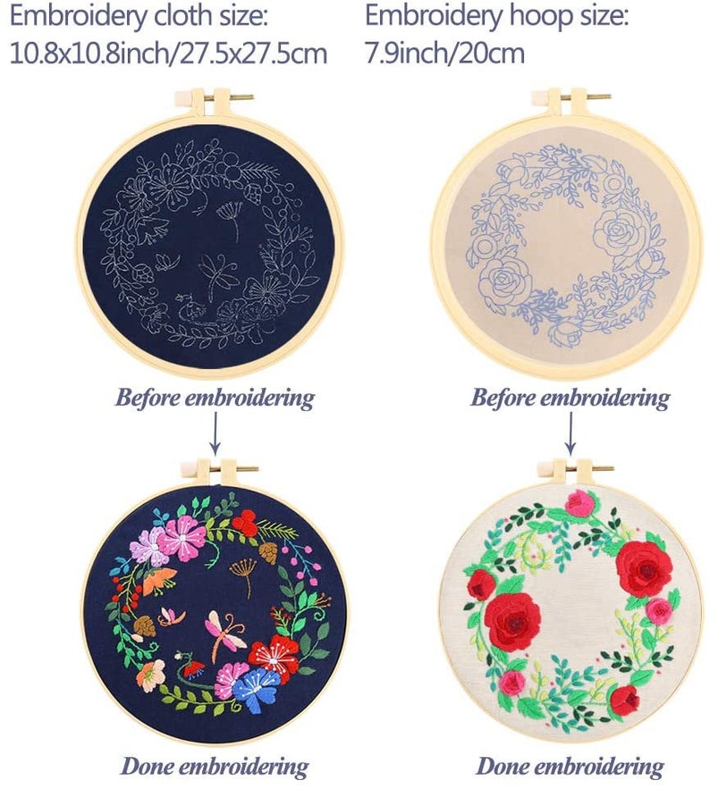 4 Pack Embroidery Starter Kit With Pattern and Instructions Etsy