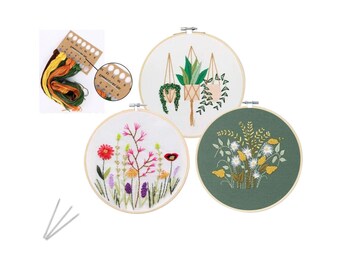 3 Pack Embroidery Starter Kit with Pattern and Instructions - Cross Stitch Set with 3 Embroidery Patterns & 1 Embroidery Hoop