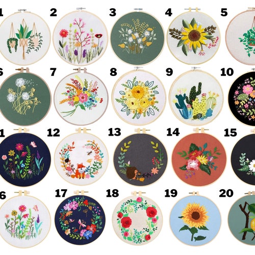 Beginner Embroidery Kits For Adults - Flowers and Succulents Embroidery Kit - DIY Hand Embroidery Full Kit - Cross Stitch Set