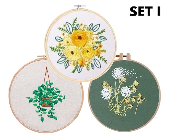 Embroidery Starter Kit W/ 3 Floral Patterns and Instructions Cross Stitch  Kit W/ Floral Pattern 1 Hoop and Color Threads Hoop Art 