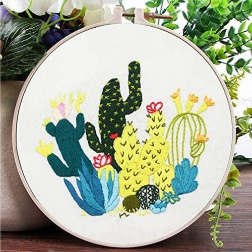 New Design Beginner Embroidery Full Kit with Hoop - Wall Decor - DIY Craft Kit - Stay At Home Handmade Embroidery - Flowers Kids Crafts