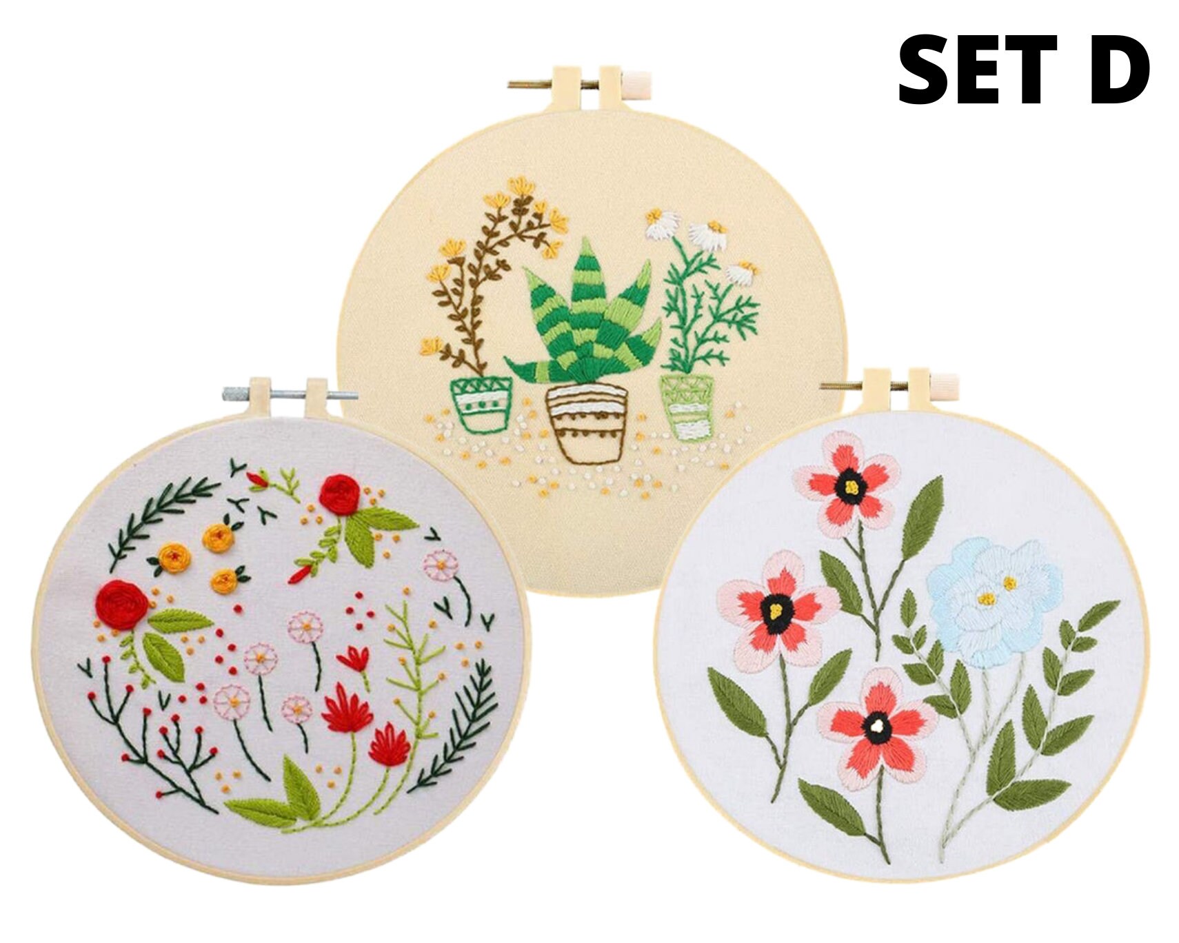 Beginner Embroidery Kits for Adults Flowers and Succulents Embroidery Kit  DIY Hand Embroidery Full Kit Cross Stitch Set 