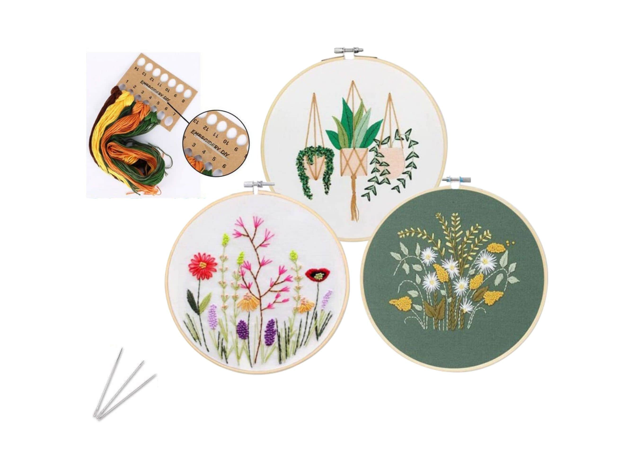 3 Pack Embroidery Starter Kit For Beginners Stamped Cross Stitch Kits With  Cute Flowers And Plants Patterns With 1 Embroidery Hoop And Color Threads F