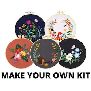 Choose Your Own Embroidery Pack - Beginner Embroidery Kit - DIY Craft Kit - Floral Patterns - Hand Embroidery - Cross Stitch Kit - Hoop Art