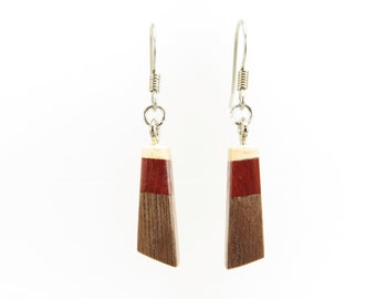 Wood earrings, handmade, all natural wood, geometric shape