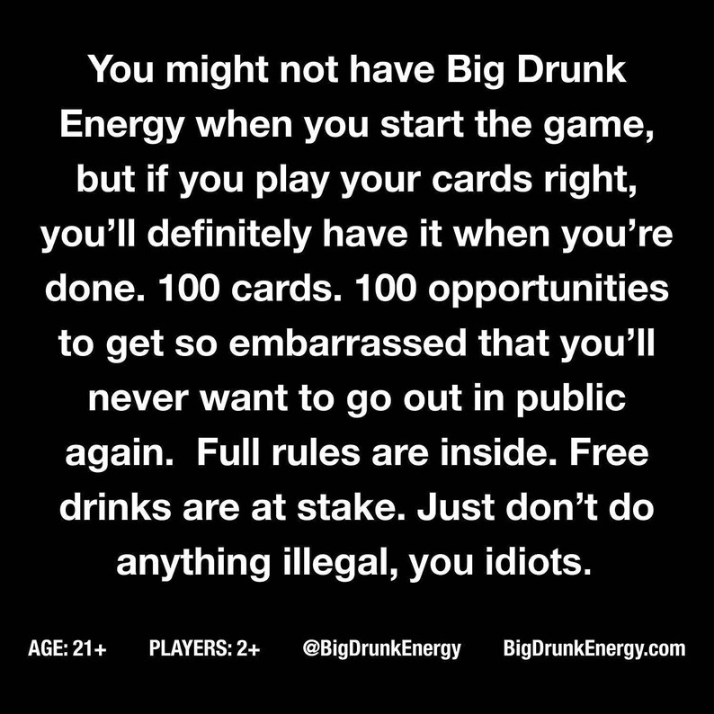 Drinking Game Do or Drink Game Big Drunk Energy Expansion Etsy