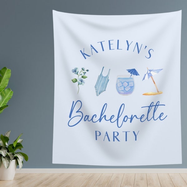 Bachelorette Blue Minimal Photo Backdrop - Bachelorette Party Wall Decor - Aesthetic Bachelorette Sign - Custom Printed Wall Tapestry