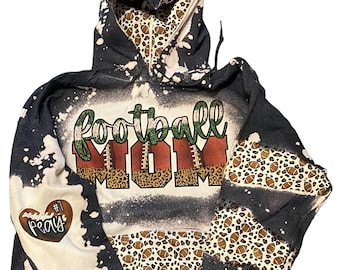 Football Mom Bleached Hoodie -  Custom Football eart with Names on Sleeve - Bleached Hoodie - Custom Hoodie - Football Shirt Sweatshirt