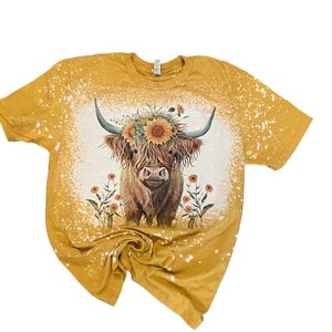 Highland Cow Shirt - Cow and sunflower Shirt - Yellow cow Shirt - Bleach Highland Cow Shirt