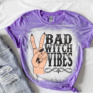 Bad Witch Vibes Shirt - Witchy Shirt - Purple witch Shirt- bleached T-shirt - Fall shirt - Halloween shirt