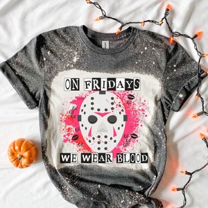On fridays We Wear Blood Shirt - Halloween Jason Shirt - Skeleton Shirt - Grim Reaper Shirt- bleached T-shirt - Fall shirt - Halloween shirt