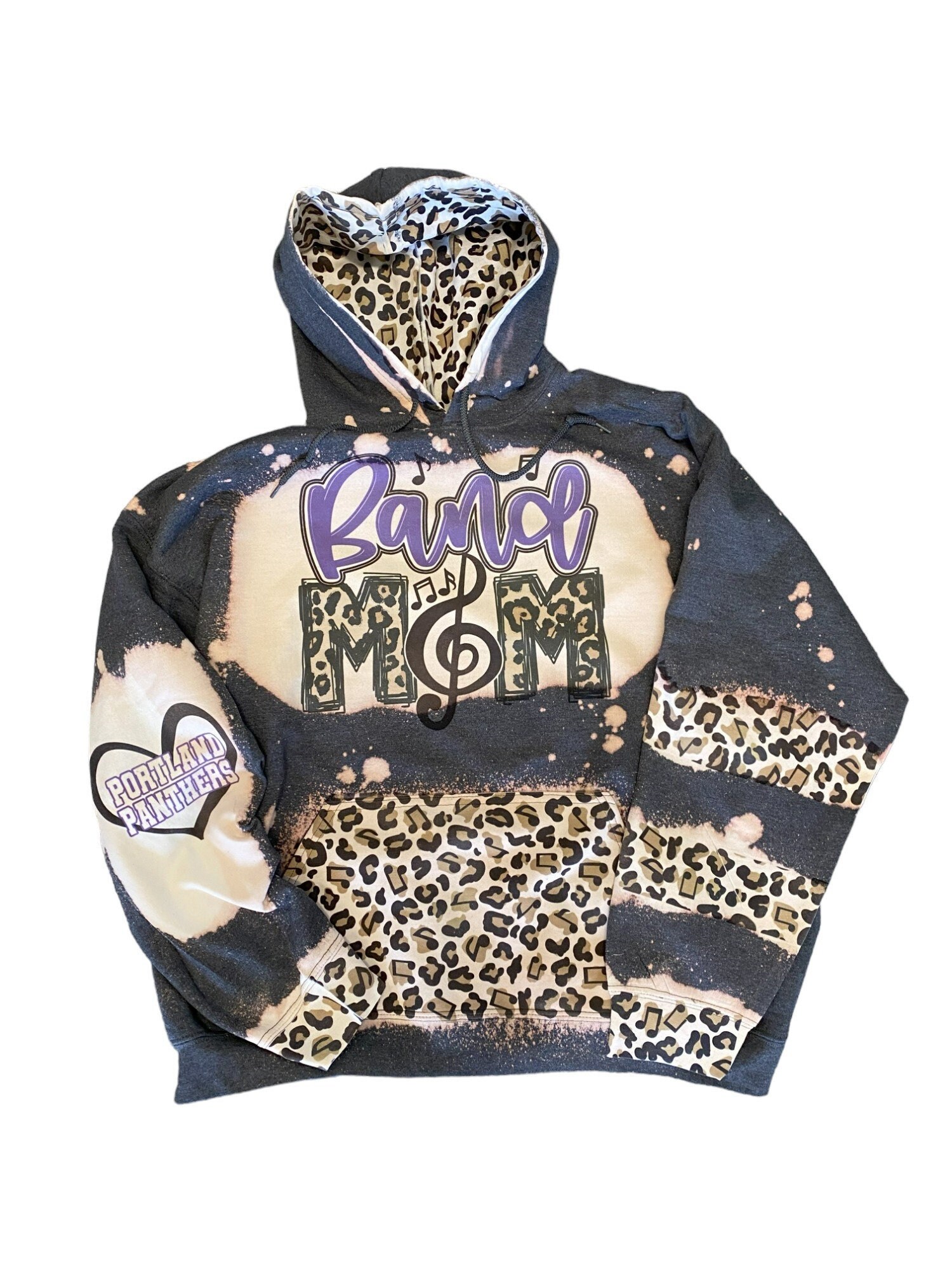Band Mom Bleached Hoodie -  Custom Band  hoodie heart with Names on Sleeve - Bleached Hoodie - Custom Hoodie - Band mom Shirt Sweatshirt
