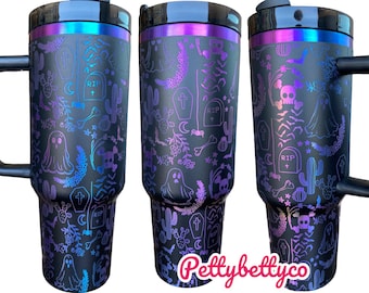 Spooky Season Tumbler - Ghosts and Ghouls Halloween Engraved Tumbler - 40oz Engraved Tumbler - Halloween Cup - Skeleton Tumbler
