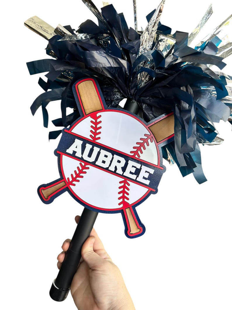 Personalized Baseball Pompom Stick | Original Baseball Pompom Stick | Custom Team Spirit Stick | Optional Cowbell | Baseball Mom Gift image 14