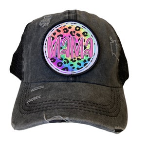 Neon Leopard Mama Hat - Mom Leopard Cap - Mom baseball Cap - High Ponytail Hat - Mom of Boys - Cute Mom Hat - Momlife- Messy Bun Hat