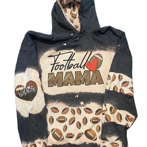 Football Mama Bleached Hoodie-no cheetah  -  Custom Football heart on my Sleeve hoodie - Bleached Hoodie - Custom Hoodie - Football Shirt