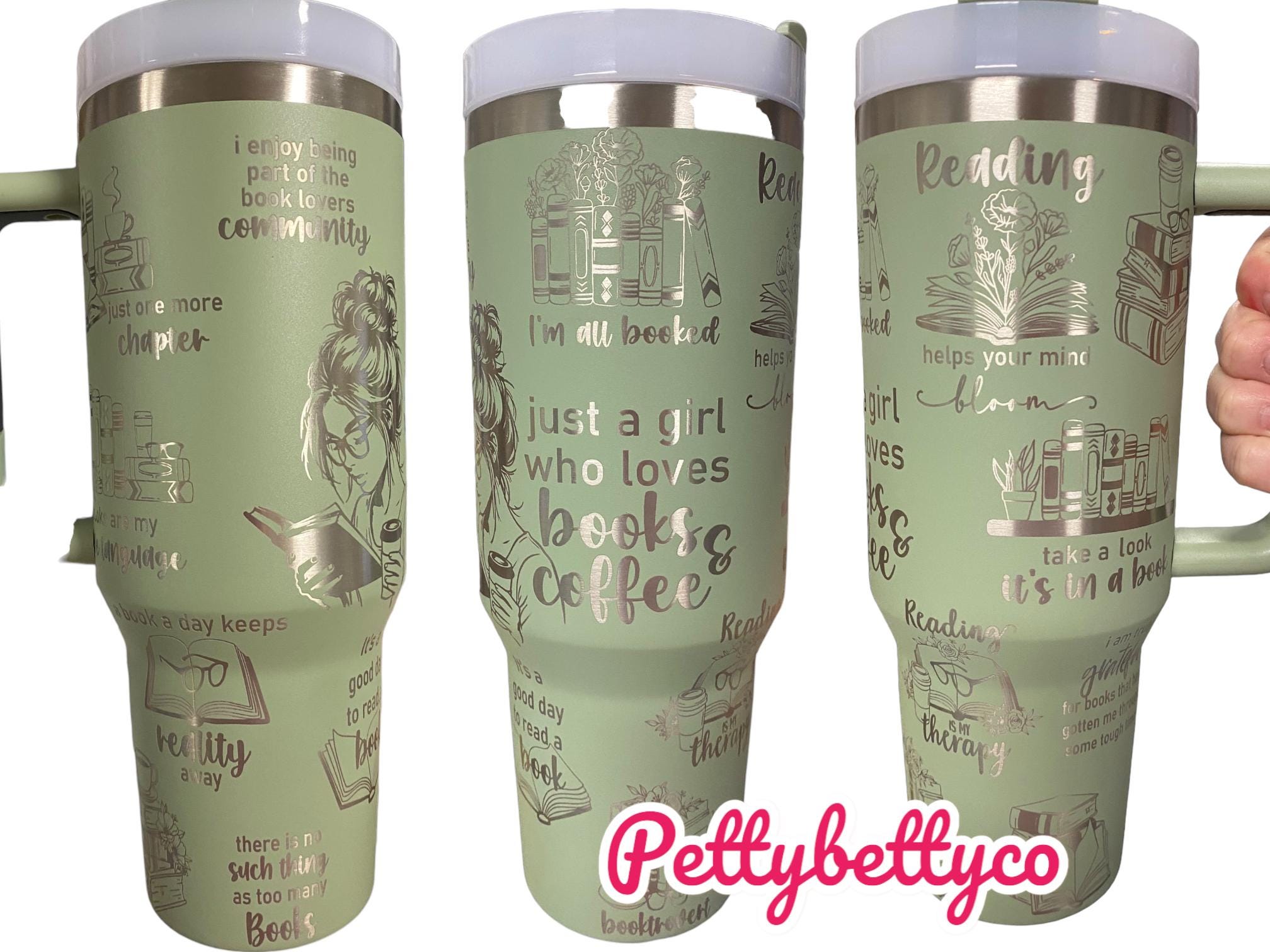 Just a Girl Who Loves Books Engraved Tumbler - 40oz Insulated Cup with Handle - Reading Lovers Gift