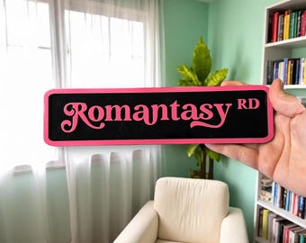 Romantasy Road Sign | Bookshelf Street Sign Decor | Romance Fantasy Book Decor | Wooden Book Genre Sign | Reader Gift | Book Nook Deco