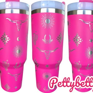 Country Western Engraved Tumbler  - Bull Skull engraved Country Tumbler - 40oz tumbler with handle Custom Tumbler - Western Vibes Tumbler