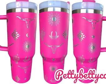 Gobelet country western gravé - gobelet country gravé tête de mort de taureau - gobelet 40 oz avec anse - gobelet personnalisé - gobelet western vibes