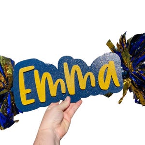 Navy and Yellow Gold Custom Cheer Stick  -Game Day Signs - Pom Pom Sign - Custom Cheer Stick - Personalized Name Cheer Sign - Pom Poms