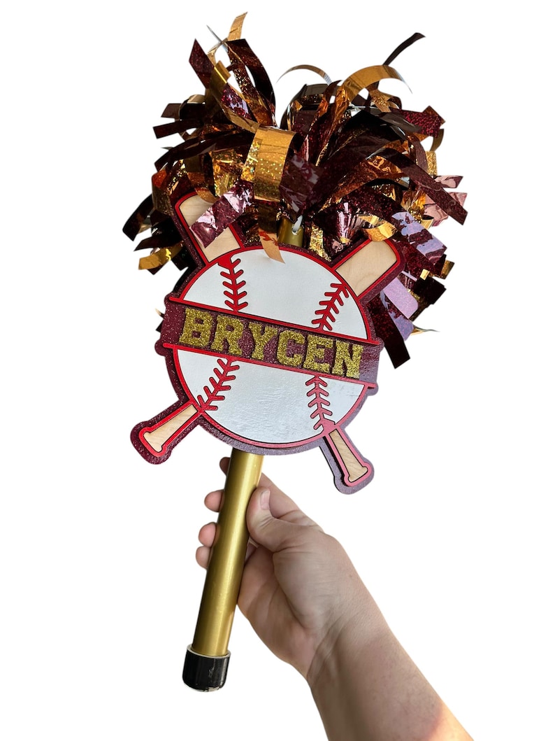 Personalized Baseball Pompom Stick | Original Baseball Pompom Stick | Custom Team Spirit Stick | Optional Cowbell | Baseball Mom Gift image 10