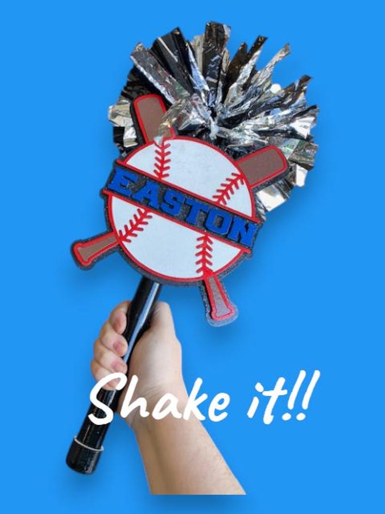 Personalized Baseball Pompom Stick | Original Baseball Pompom Stick | Custom Team Spirit Stick | Optional Cowbell | Baseball Mom Gift image 6