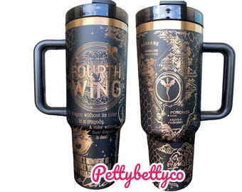 Dragon Book Engraved Tumbler - In My Dragon Era - Booktok Engraved Cup - Custom Engraved Cup  - 40oz tumbler with handle -Book Theme Tumbler