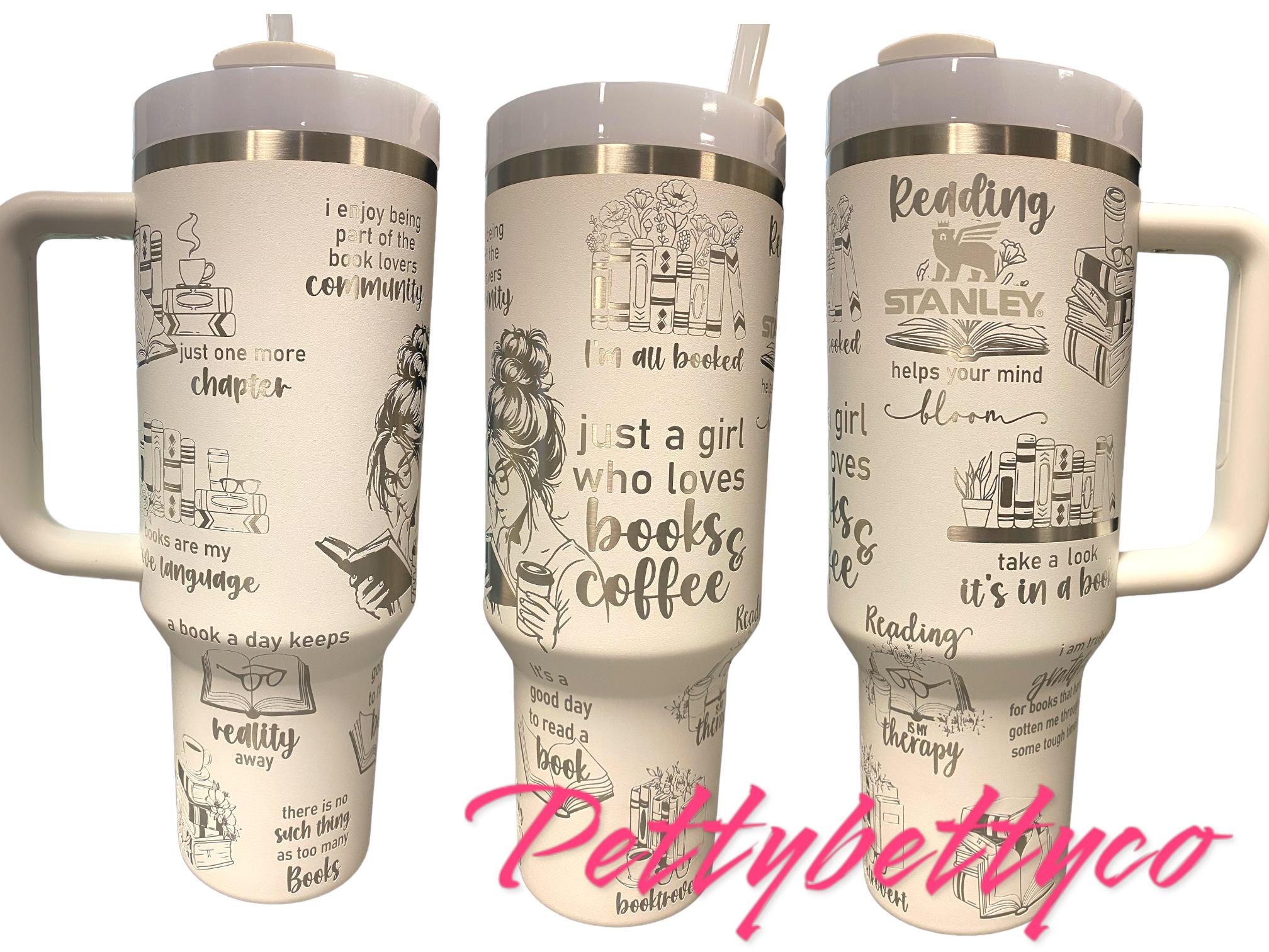Just a Girl Who Loves Books Engraved Tumbler - 40oz Insulated Cup with Handle - Reading Lovers Gift