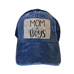 Mom of Boys Hat - Leopard Hat - Distressed Leopard Cap - High Ponytail Hat - New Mom - Birthday Gift for MAMA- Mom Hat -Gift for Mama