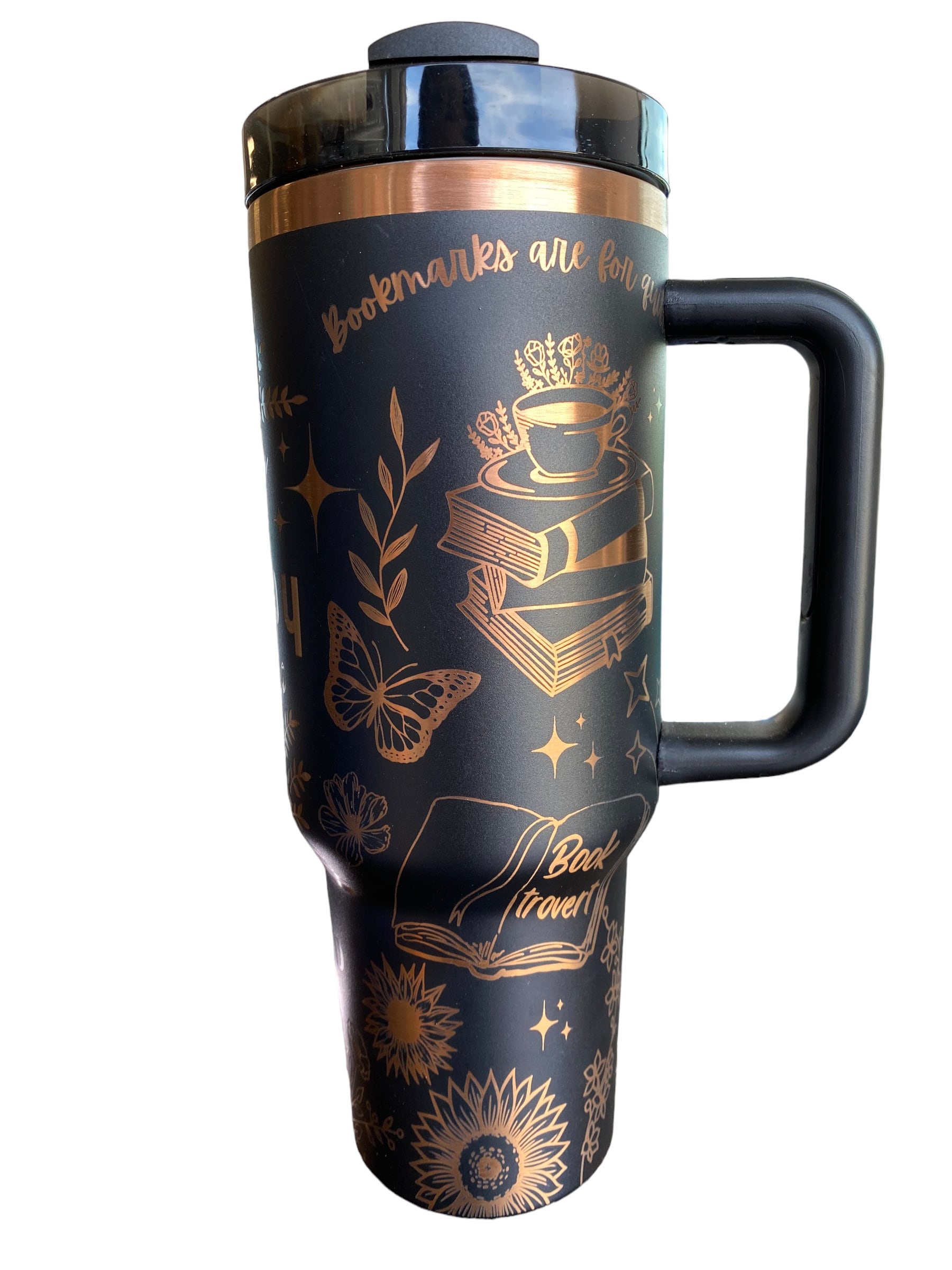Books and Coffee Engraved Cup - I'm all Booked Custom Engraved Tumbler - 40oz Insulated Drinking Cup with Handle - Perfect Gift for Readers, Coffee Lovers