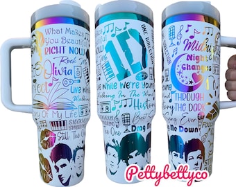 One D Music Tumbler  - engraved Pop Music tumbler 2.0 - 40oz tumbler with handle - Album Tumbler